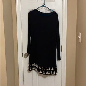 Black Long Sleeve Dress with White Tassles